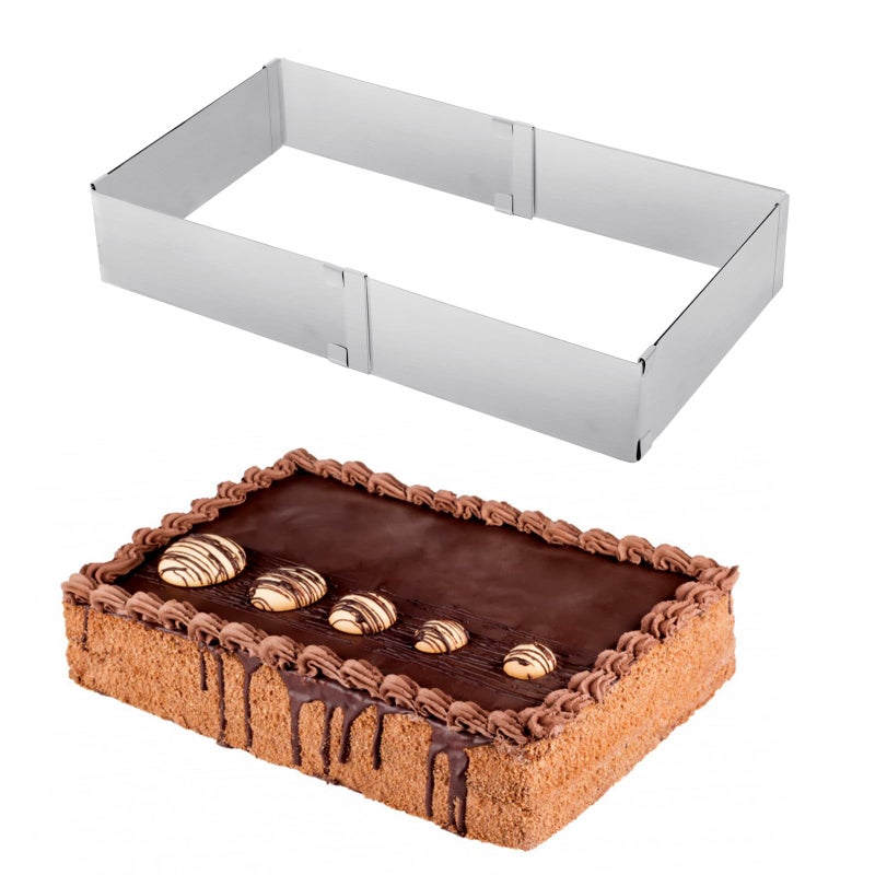 EORTA Stainless Steel Cake Mold Adjustable Cake Ring from 5.9" to 11", Square Shaped Mousse Cake Cutter Baking Mold Pastry Baking Tool for Birthday Cake, Party Dessert, Handmade Snack - Image 1